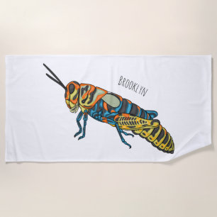 Barber pole grasshopper cartoon illustration   beach towel