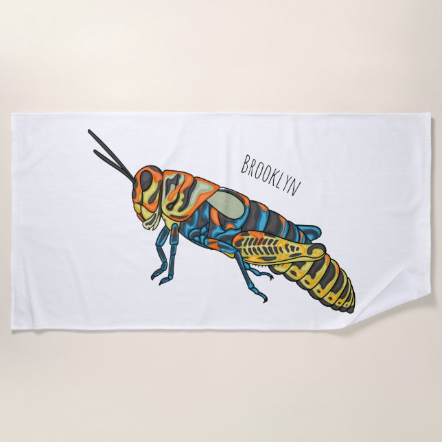 Barber pole grasshopper cartoon illustration   beach towel (Front)