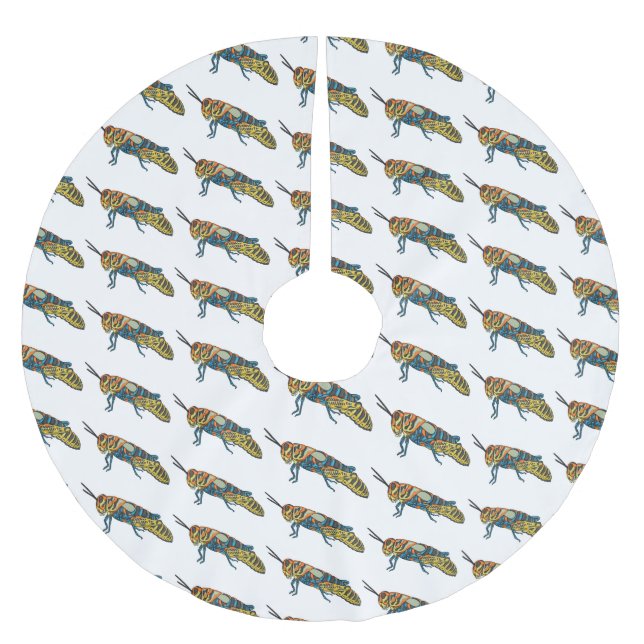 Barber pole grasshopper cartoon illustration brushed polyester tree skirt (Front)