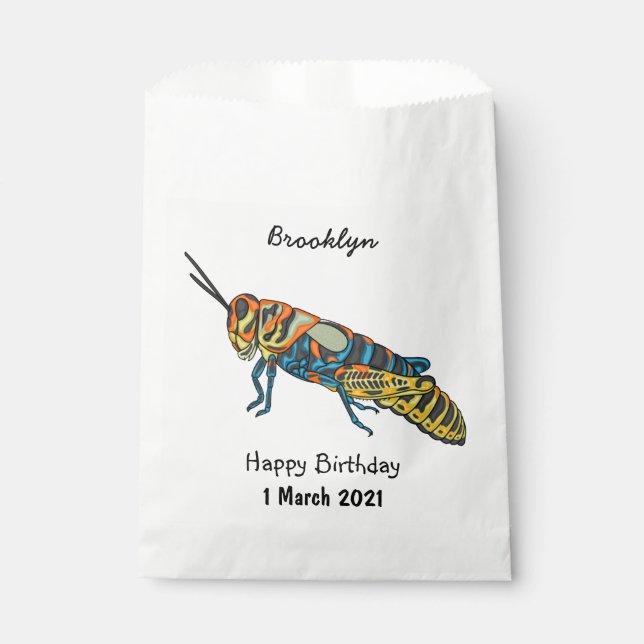 Barber pole grasshopper cartoon illustration favour bags (Front)