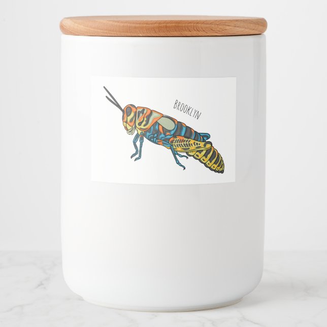 Barber pole grasshopper cartoon illustration food label (Front)