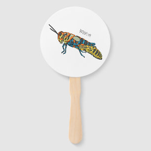Barber pole grasshopper cartoon illustration  hand fan
