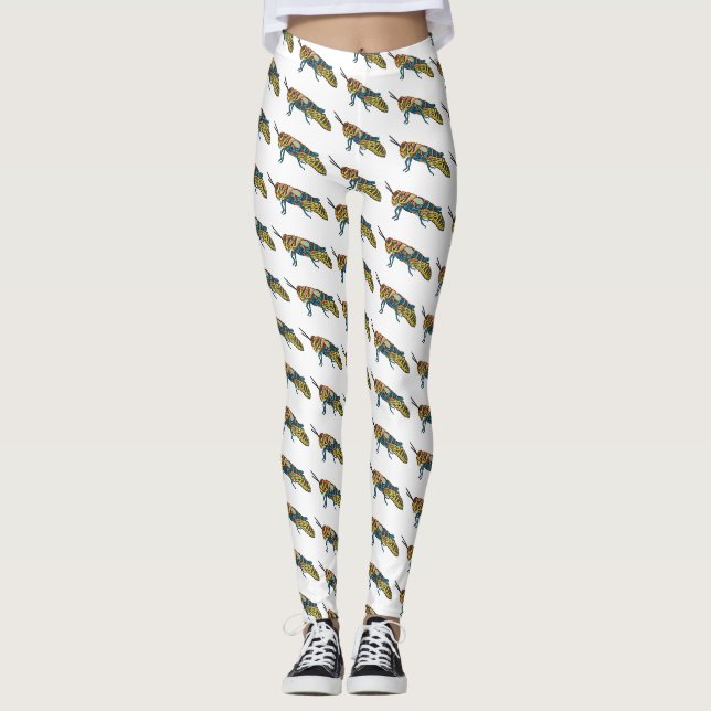 Barber pole grasshopper cartoon illustration  leggings (Front)