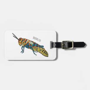 Barber pole grasshopper cartoon illustration  luggage tag
