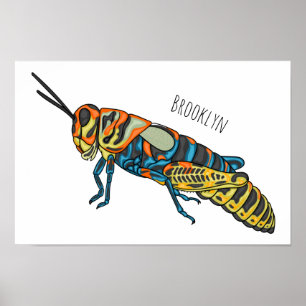 Barber pole grasshopper cartoon illustration poster