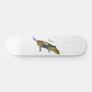 Barber pole grasshopper cartoon illustration  skateboard