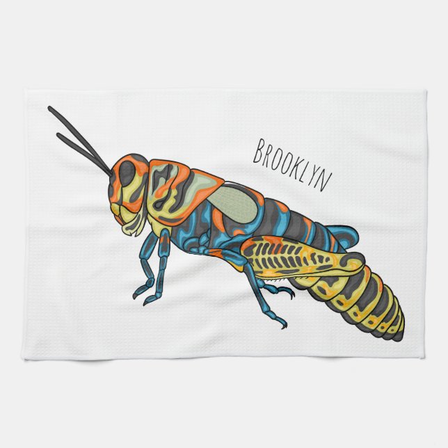 Barber pole grasshopper cartoon illustration  tea towel (Horizontal)