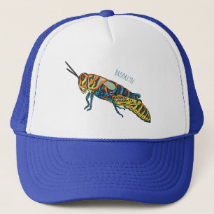 Barber pole grasshopper cartoon illustration  trucker hat