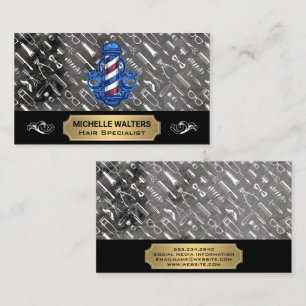 Barber Pole   Hair Cutting Tools Business Card