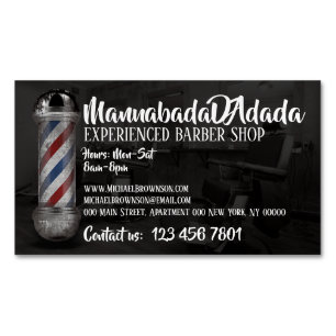 Barber pole Hair Man shop custom photo Magnetic Business Card