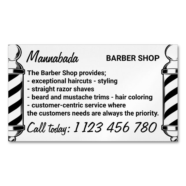 Barber pole haircut mobile barbershop 	Magnetic business card (Front)