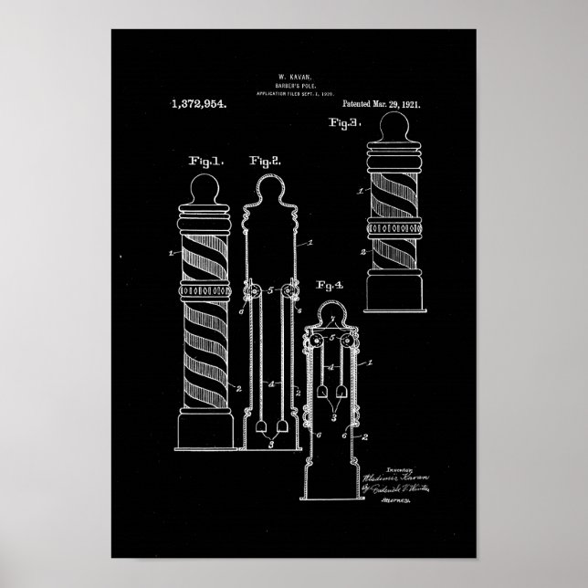 Barber Pole Illustration Black Art Poster (Front)