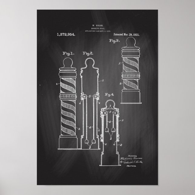Barber Pole Illustration Chalkboard patent print (Front)