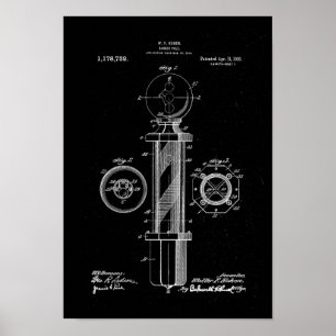 Barber Pole Illustrations Patent Print Poster