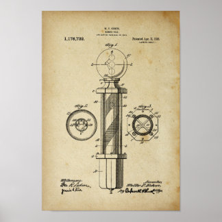 Barber Pole Illustrations Patent Print Poster