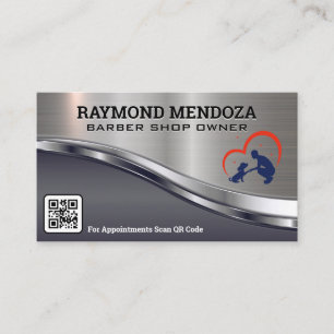 Barber Pole Logo QR Code Scissors Business Car Business Card