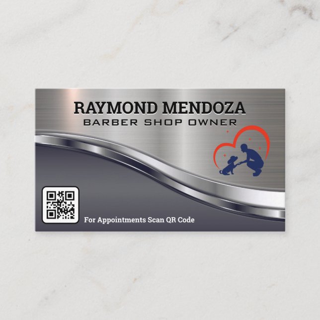 Barber Pole Logo | QR Code | Scissors Business Car Business Card (Front)
