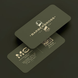 Barber Pole Modern Barbershop Army Green Gold Business Card