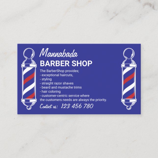 Barber Pole modern logo custom photo navy Business Card (Front)