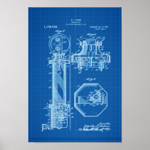 Barber Pole Poster Patent Illustrations BluePrint