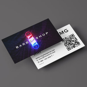 Barber Pole Red White Blue Glow Barbershop Retro Business Card