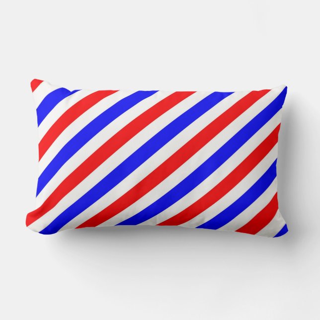Barber Pole Red White Blue Stripes Lumbar Cushion (Front)
