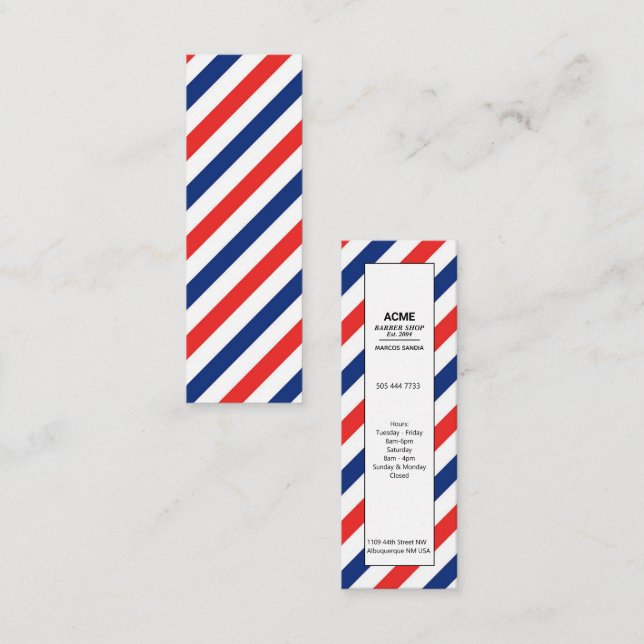 Barber Pole Stripes Blue Red Classic  Mini Business Card (Front/Back)