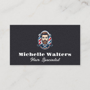 Barber Poles   Hair Cut   Leather Business Card