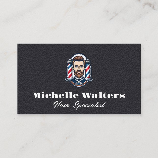 Barber Poles | Hair Cut | Leather Business Card (Front)