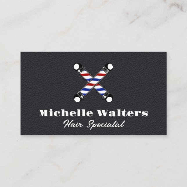 Barber Poles Logo | Leather Texture Business Card (Front)