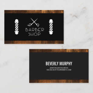 Barber Poles Scissors   Wood Trim Business Card