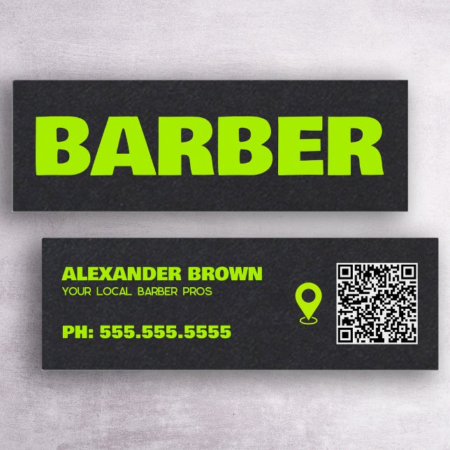 Barber Premium Google Maps QR Mini Business Card (Barber Premium Google Maps QR Mini Business Cards)