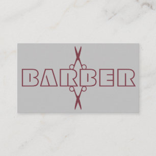 Barber professional burgundy script scissors grey business card
