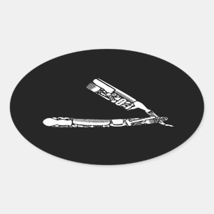 barber razor icons oval sticker
