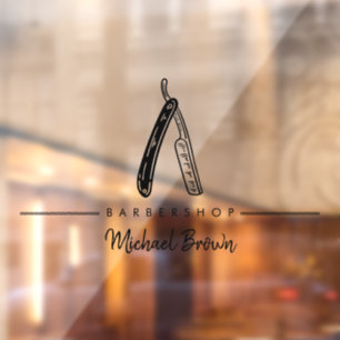 Barber Razor Logo Business Window Cling