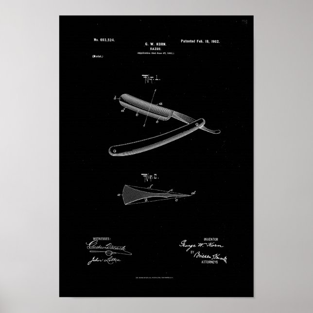 Barber Razor Patent Poster Print Artwork (Front)