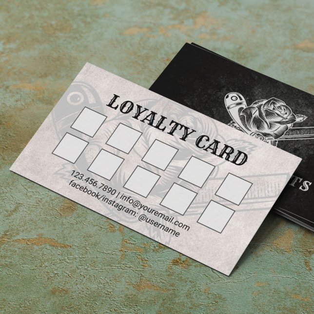 Barber Razor & Rose Logo Barbershop Hair Dark Loyalty Card (Creator Uploaded)