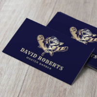 Barber Razor & Rose Logo Navy & Gold Barbershop
