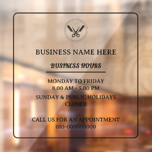Barber Salon Business Hours Store Opening Hours  Window Cling