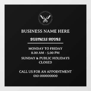 Barber Salon Business Hours Store Opening Hours Window Cling