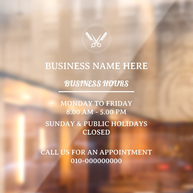 Barber Salon Business Hours Store Opening Hours  Window Cling (Sheet 2)