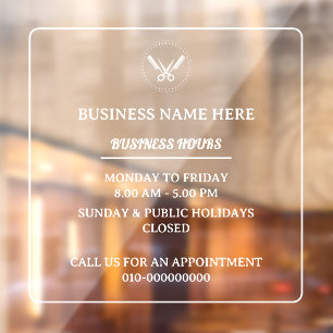 Barber Salon Business Hours Store Opening Hours  Window Cling