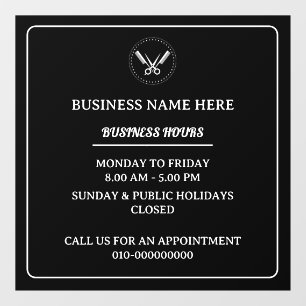 Barber Salon Business Hours Store Opening Hours Window Cling