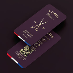 Barber Scissors Elegant Purple Gold Red White Blue Business Card