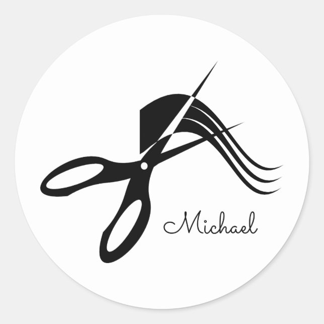 Barber Scissors Hair Stylist Custom Name  Classic Round Sticker (Front)