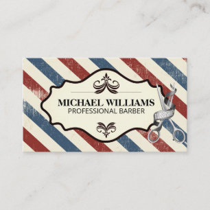Barber Scissors Red White Blue Stripes Appointment Card