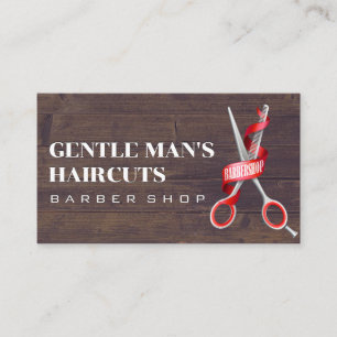 Barber Scissors   Wood Background Business Card