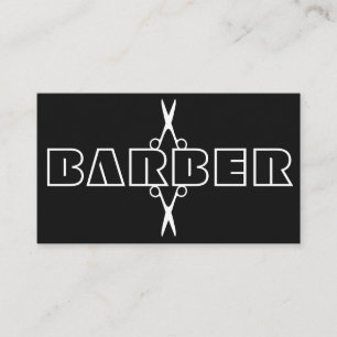 Barber script modern white and black scissors business card