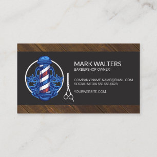 Barber Shop Barber Pole Wood Trim Business Card