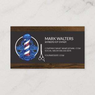 Barber Shop   Barber Pole   Wood Trim Business Card